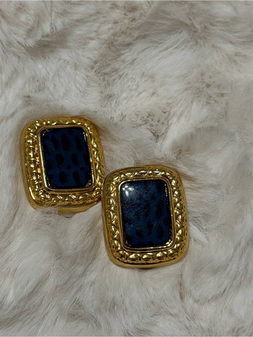 Gold-Tone Navy Leopard Resin Statement Earrings